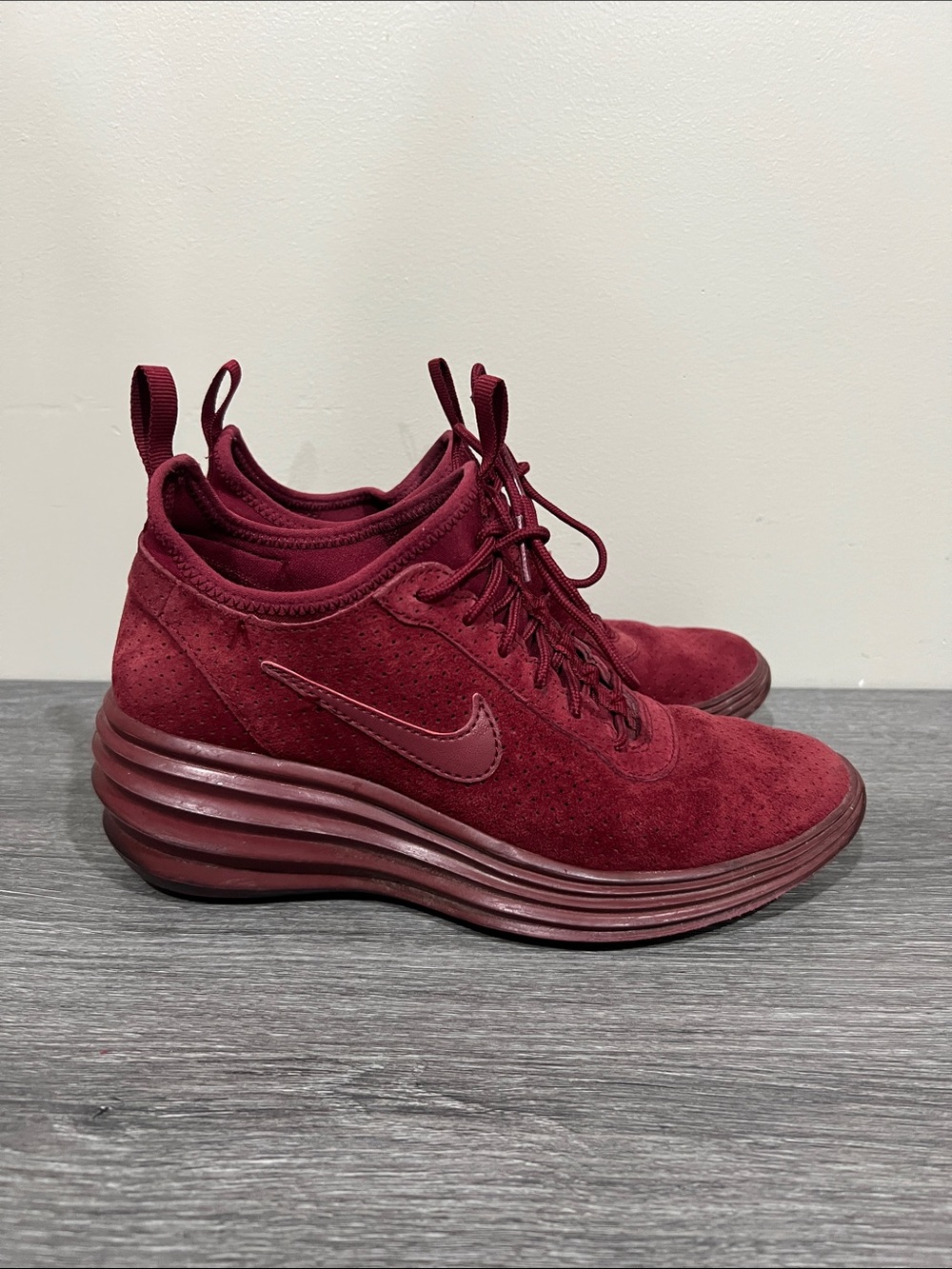 Nike woman lunalerite ski hi Burgundy Suede Casual Sneakers limited edition